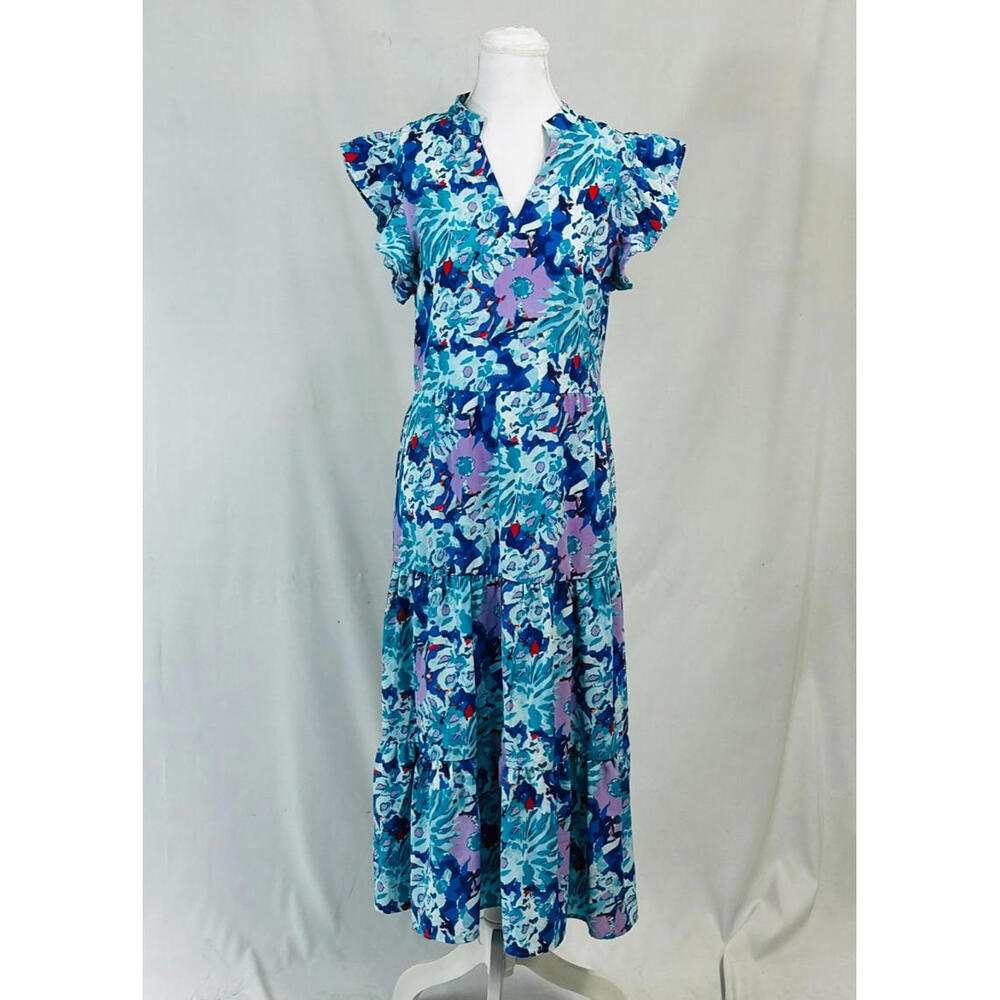 Pretty Garden Sz‎ M Boutique Floral Ruffle Midi Dress Spring Easter Cottage